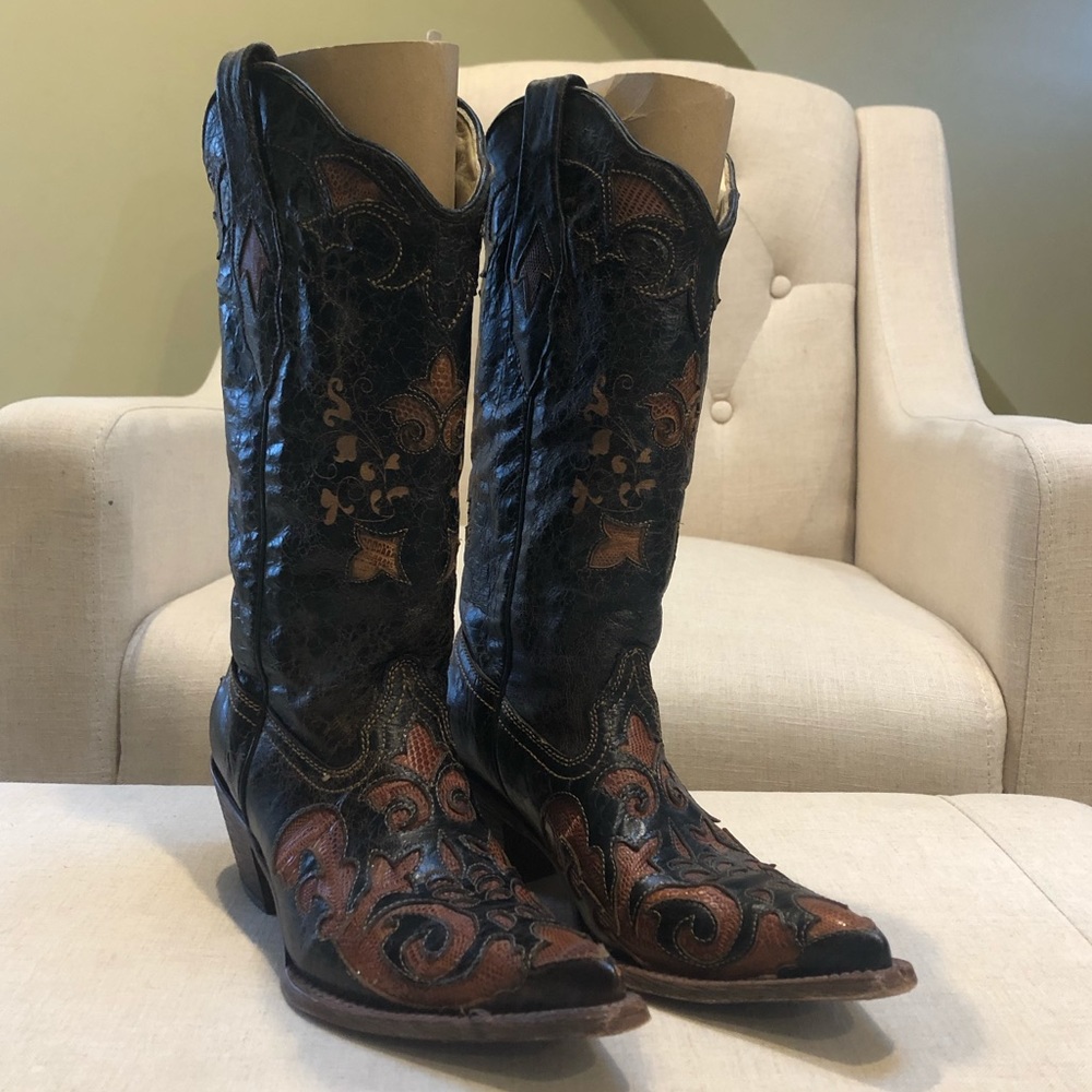 Corral Vintage Lizard Overlay Cowboy Boots Sz 6.5